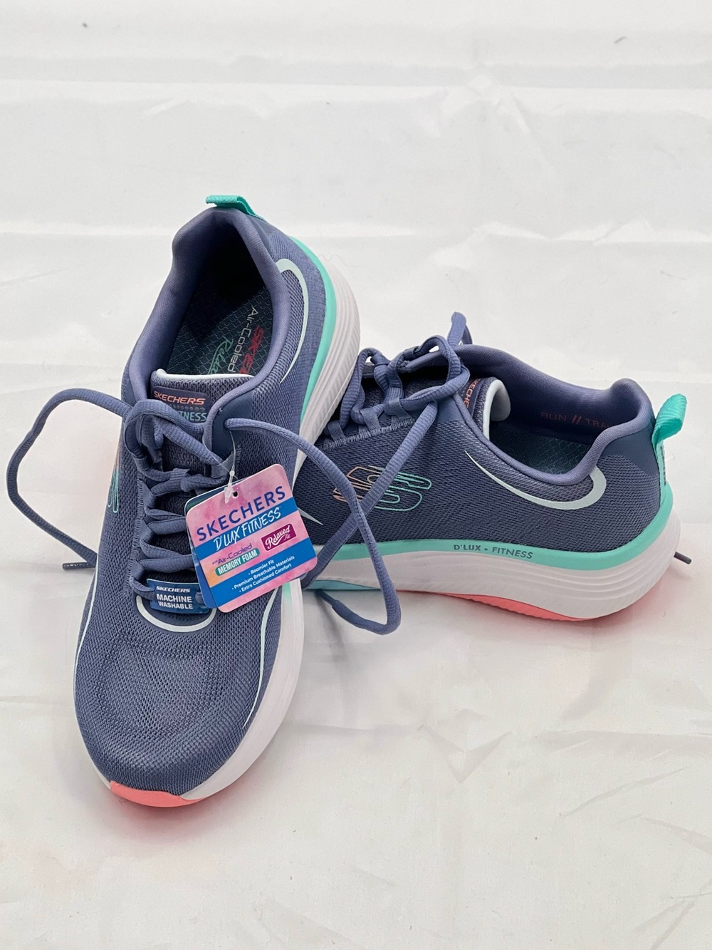 217 Skechers D'LUX Fitness Women's Navy Teal Pink Slip-Resistant Running Shoes